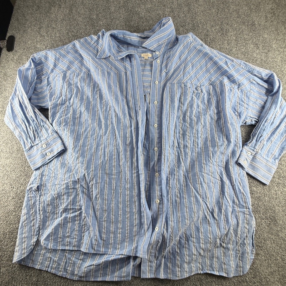 Pilcro Womens XL Blue White Striped Oversized Button Down Shirt Long Sleeve